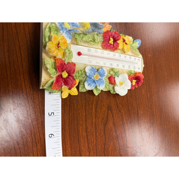 Handcrafted Hummingbird Floral Thermometer Decorative Weather Station - Picture 5 of 7